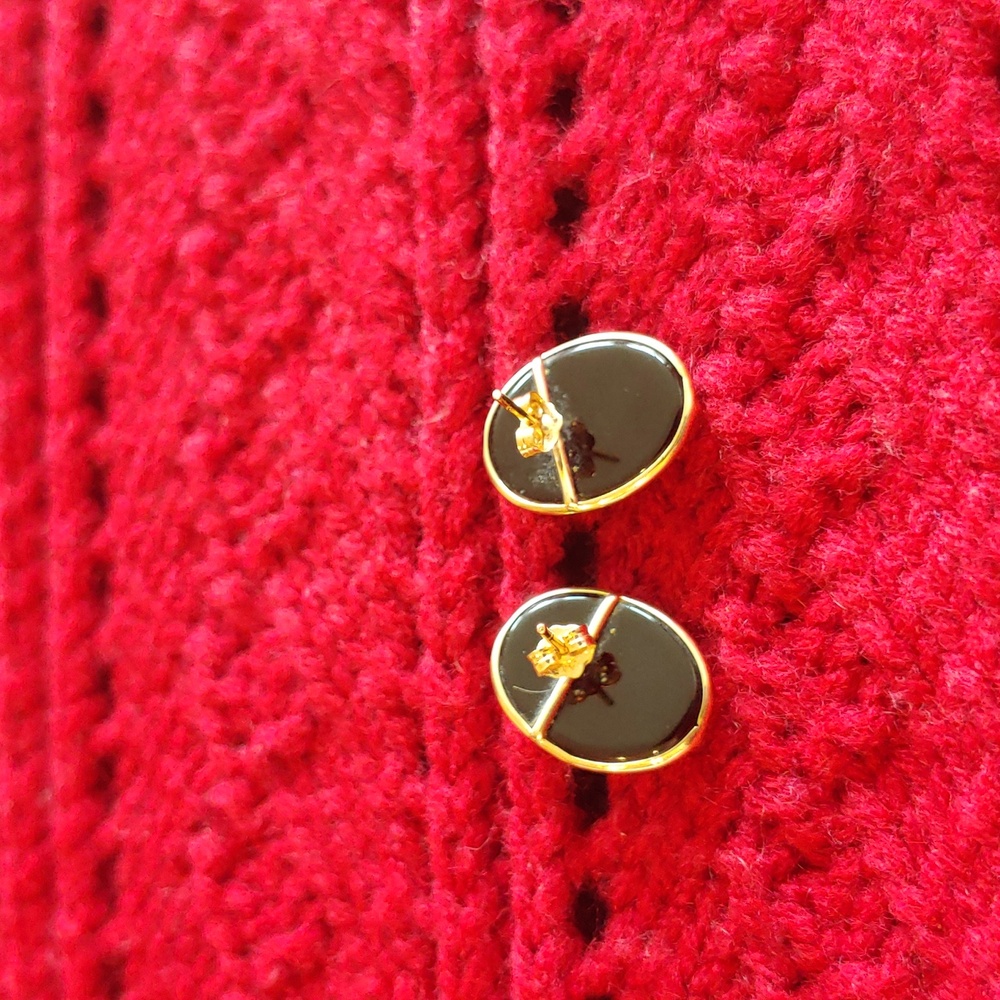 Vintage black onyx and 14k earrings - Picture 2 of 4
